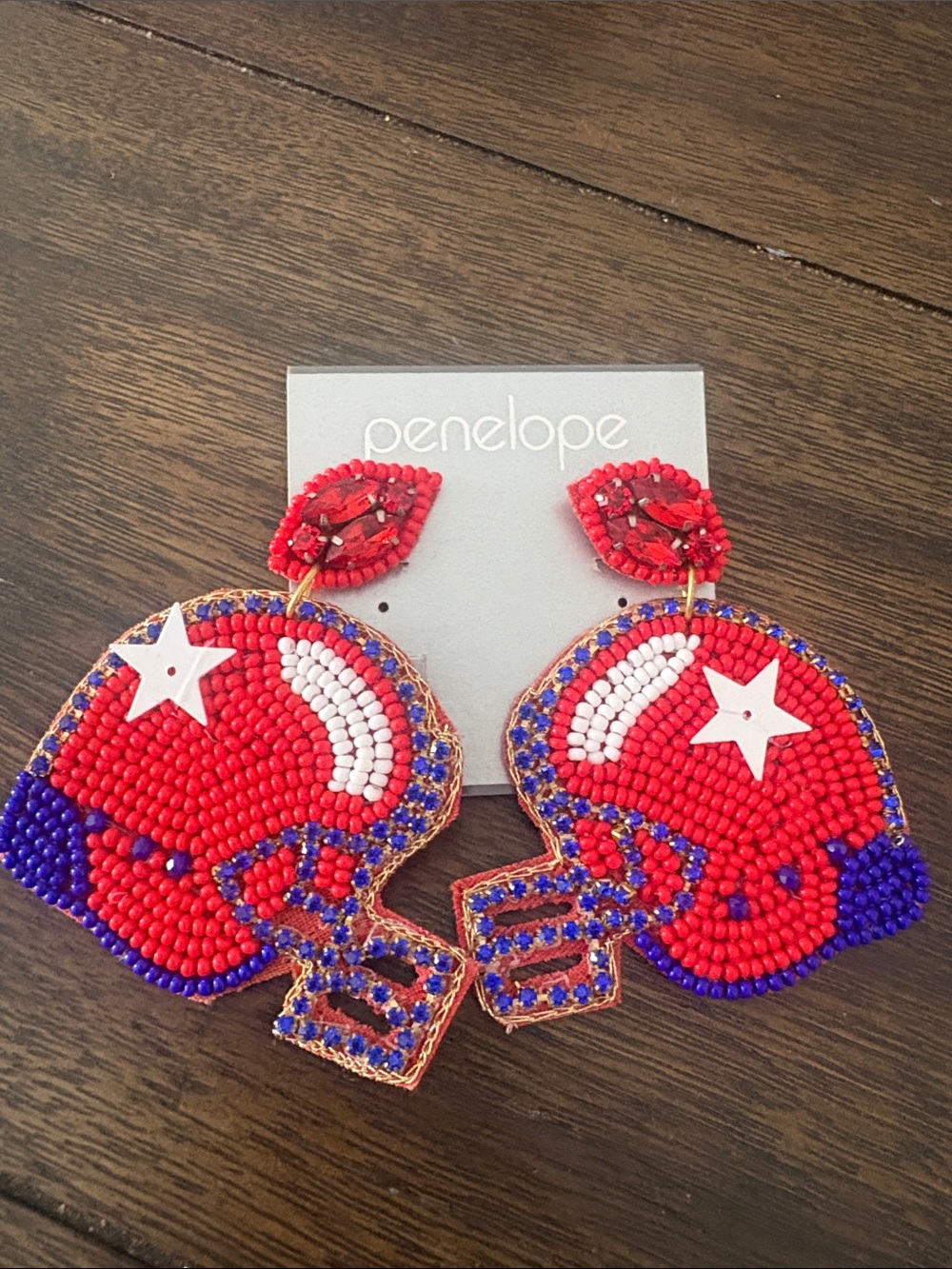 Red Beaded Football Helmet Statement Earrings